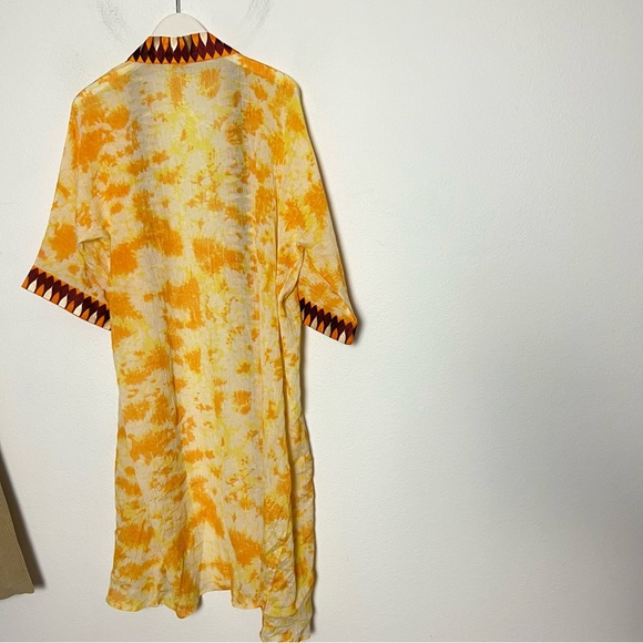 Soft Surroundings Yellow Orange Tie-Dye Embroidered Long Kimono Size L/XL - Picture 6 of 6